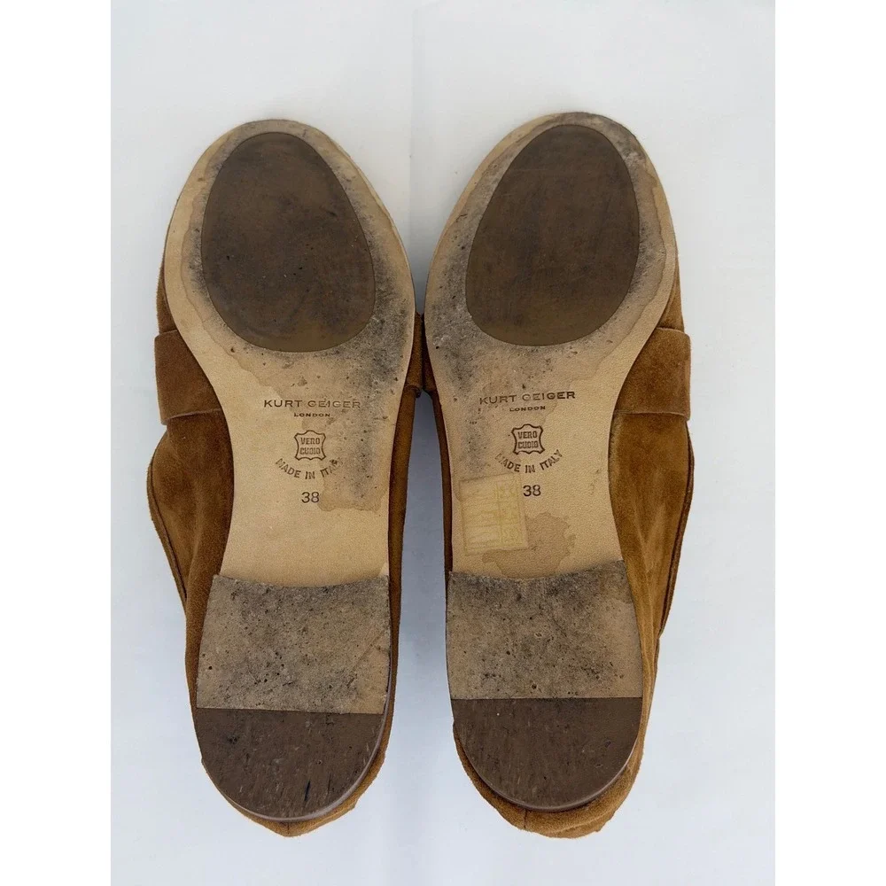 Kurt Geiger Loafers Women 38 Brown Suede Gold Buckle Made in Italy Preppy